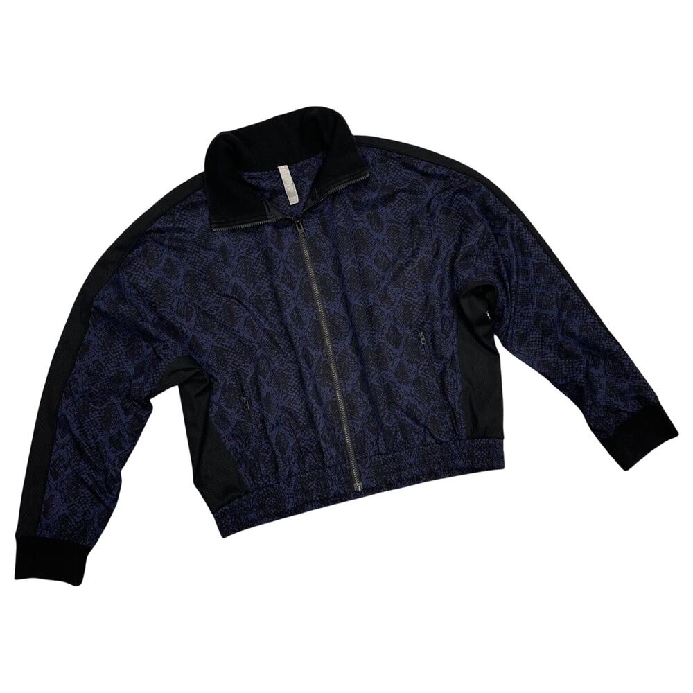 Athleta Bomber Jacket Blue Snake Print Full Zip Large Lightweight